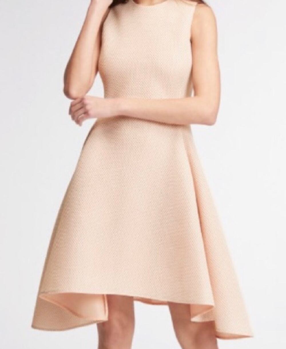 NEW DKNY Fit and Flare Scuba Dress Textured Diamond Peach Pink Women's 14